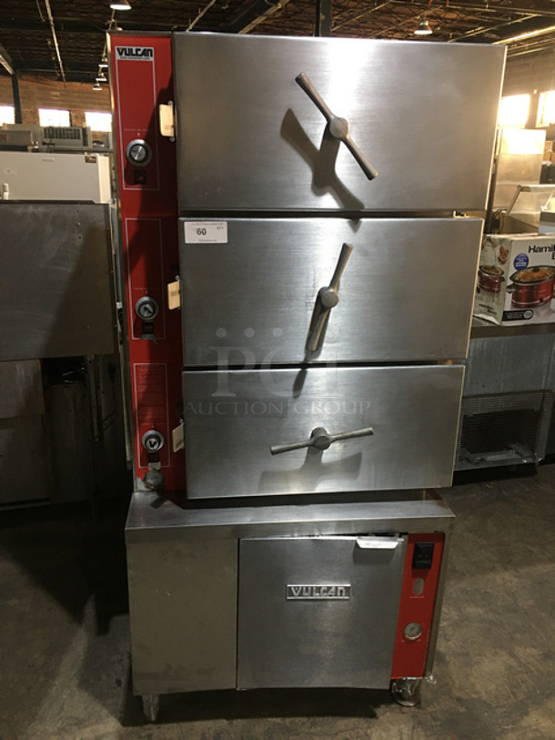 AMAZING! Vulcan Commercial Natural Gas Powered Triple Deck Pressure Steam Cooker! All Stainless Steel! On Legs!  Model: VHL3G SN: 271155958120V 60HZ 1 Phase! - Image 1 of 10