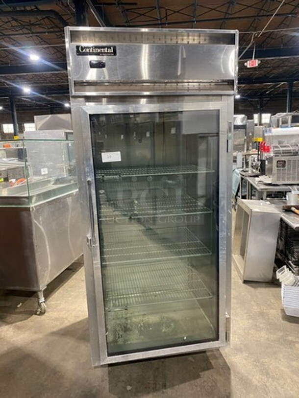 Continental Commercial Single Door Reach In Cooler Merchandiser! With View Through Door! Poly Coated Racks! Model: 1RXGD SN: 15828097 115V 60HZ 1 Phase