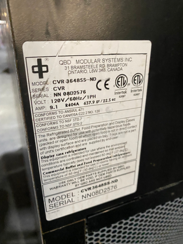 QBD Commercial Refrigerated Open Grab-N-Go Display Case! All Stainless Steel Body! Model: CVR3648SSND SN: NN08D2576 120V 60HZ 1 Phase - Image 5 of 7
