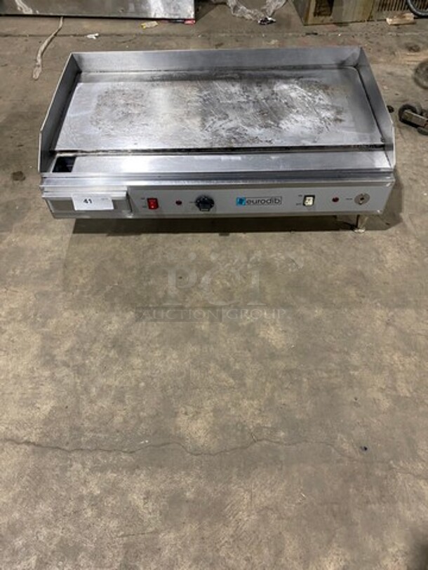 LATE MODEL! 2018 Eurodib Commercial Countertop Electric Powered Flat Griddle! With Back And Side Splashes! All Stainless Steel! On Small Legs! Model: SFE04910240 240V - Image 1 of 8