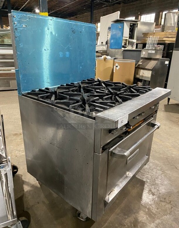 Garland Commercial Natural Gas Powered 6 Burner Stove! With Raised Back Splash! With Oven Underneath! Metal Oven Rack! All Stainless Steel! On Casters! - Image 2 of 8