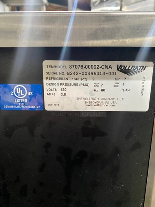 Vollrath Commercial Refrigerated Food Serving Station Counter/ Cold Pan! With Sneeze Guard! Stainless Steel Body! On Casters! Model: 3707600002CNA SN: B24200496413001 120V 60HZ 1 Phase - Image 7 of 9