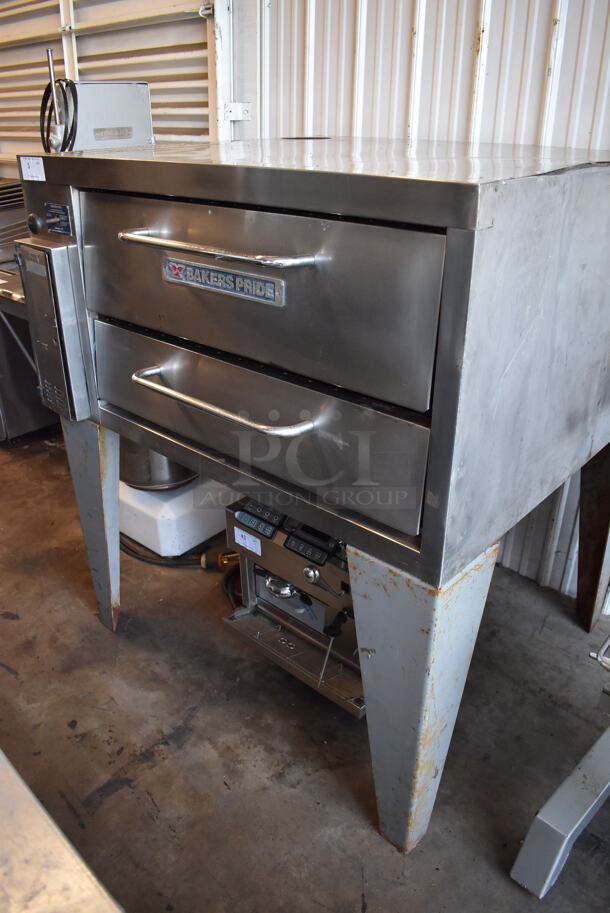 Bakers Pride 251 Stainless Steel Commercial Natural Gas Powered Single Deck Pizza Oven w/ Cooking Stone on Metal Legs. 48x46x55 - Image 1 of 8