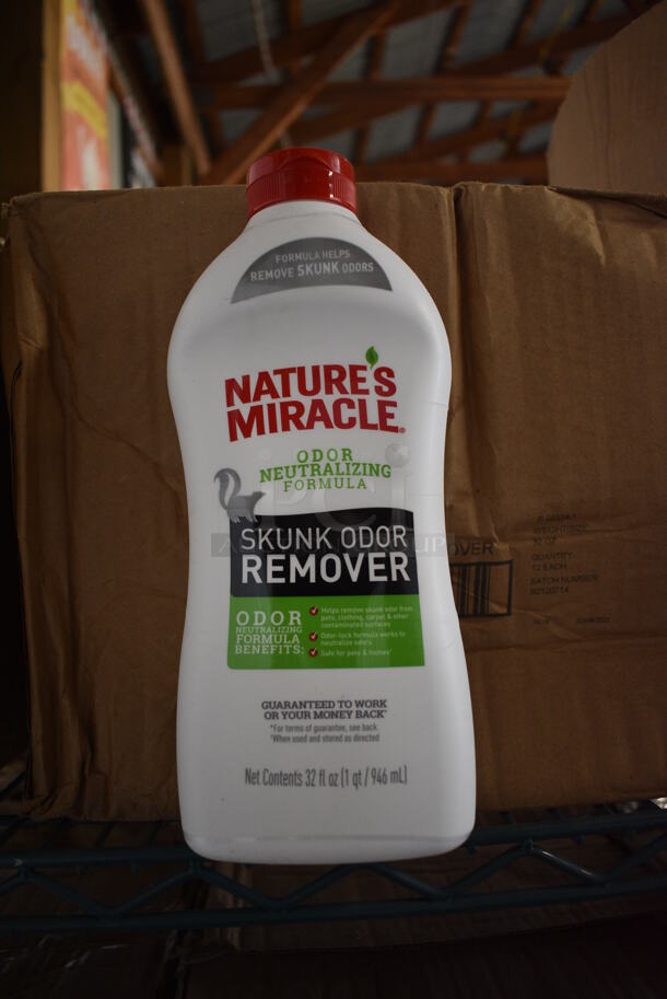 ALL ONE MONEY! Lot of 2 Tiers of 16 Boxes of Nature's Miracle Odor Neutralizing Skunk Odor Remover Bottles. 