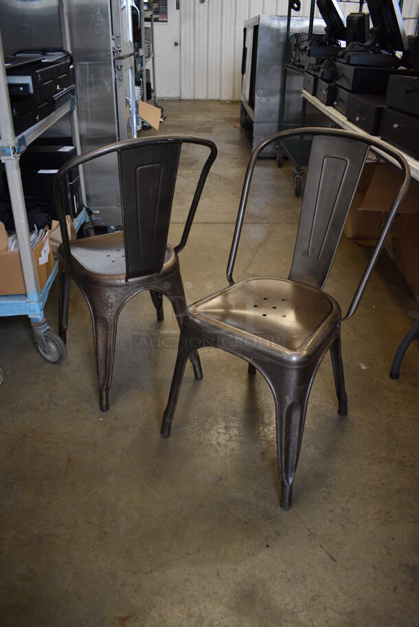 2 Brown Metal Tolix Style Dining Chairs. 18x17x33.5. 2 Times Your Bid! 