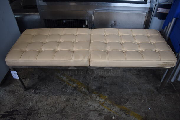 Tan Bench on Chrome Finish Frame. 54x20x17 - Image 1 of 6