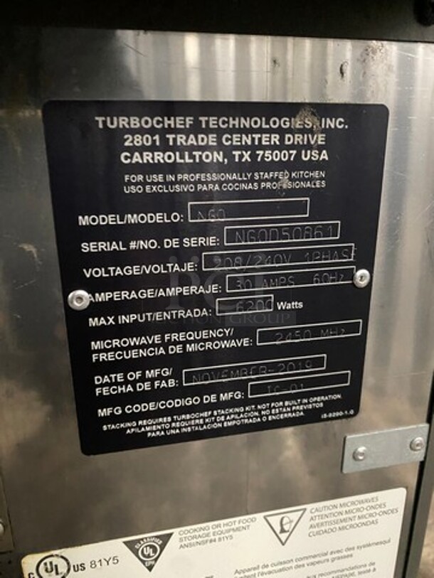 LATE MODEL! 2019 Turbo Chef Commercial Countertop Rapid Cook Oven! On Small Legs! Model: NGO SN: NGOD50861 208/240V 60HZ 1 Phase - Image 5 of 8