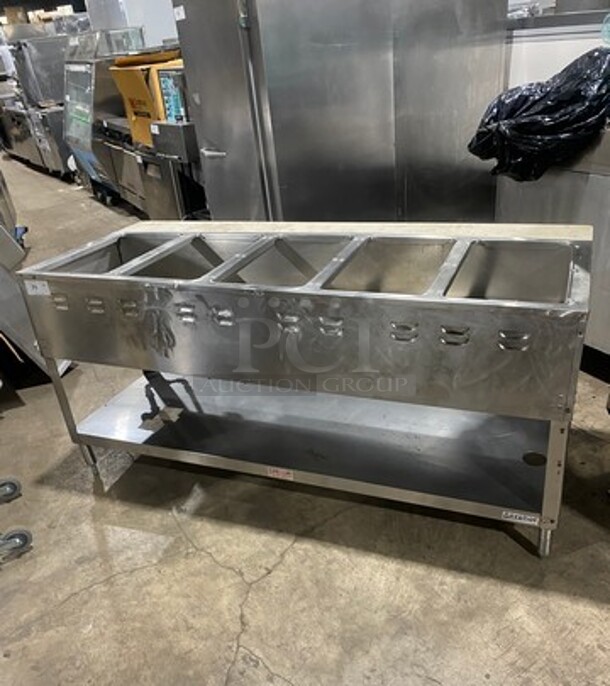 All Stainless Steel 5 Well Natural Gas Powered Steam Table! On Legs!  - Image 1 of 9