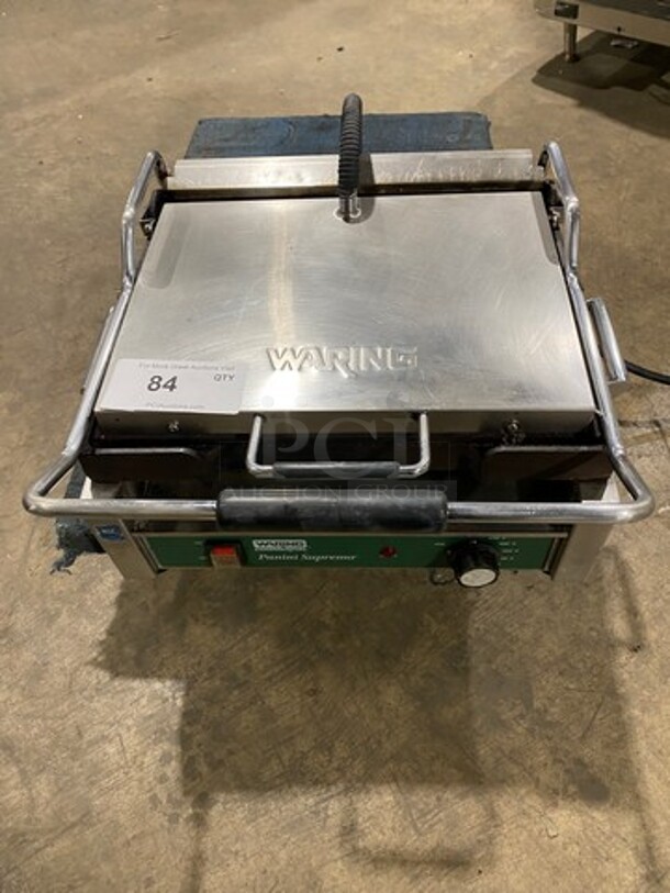 Waring Commercial Countertop Panini/Sandwich Supremo Grill! All Stainless Steel! Press With Ribbed Surface! Model: WPG250 120V - Image 1 of 8