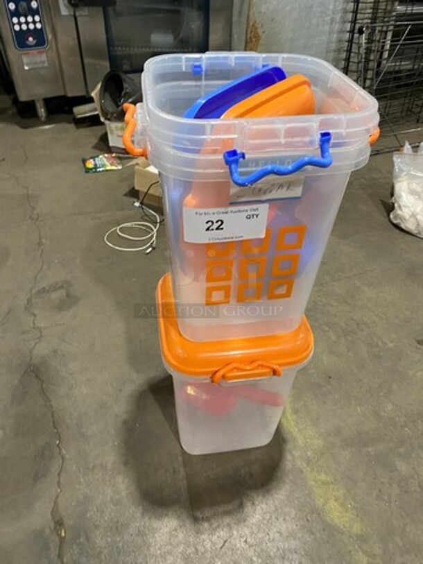 ALL ONE MONEY! Clear Poly Flour/ Sugar Bins! With Scoop And Lids! - Image 1 of 3