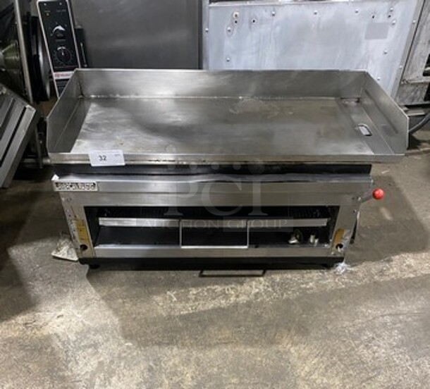 American Master Commercial Natural Gas Powered Countertop Flat Top Griddle And Cheese Melter Combo! With Back And Side Splashes! All Stainless Steel! - Image 1 of 9