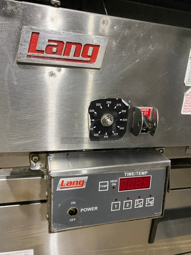 Lang Commercial Countertop Natural Gas Powered Mirror Shine Flat Top Griddle! With Thermostatic Controls! Built In Hood! With Back And Side Splashes! All Stainless Steel! On Legs!  - Image 7 of 9