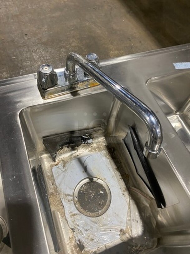 Commercial 3 Compartment Dish Washing Drop In Sink! With Faucet And Handles! All Stainless Steel! - Image 7 of 8