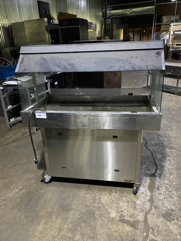 Commercial Heated Food Server Display Case! With Sneeze Guard! With Overhead Food Warming Lamps! All Stainless Steel! On Casters!
