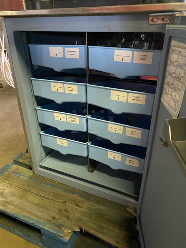 AMAZING! Manitowoc Multiplex Blend In Cup Work Station! On Single Door Undercounter Cooler! With Poly Bins! All Stainless Steel! 2x Your Bid Makes One Unit! Model: MB-8-1 SN: 1701150000857 115V 60HZ 1 Phase - Image 5 of 11