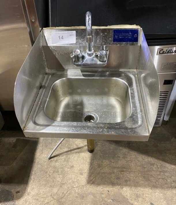 L & J Commercial Hand Sink! With Back And Side Splashes! With Faucet And Handles! All Stainless Steel!