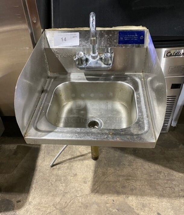 L & J Commercial Hand Sink! With Back And Side Splashes! With Faucet And Handles! All Stainless Steel! - Image 1 of 7