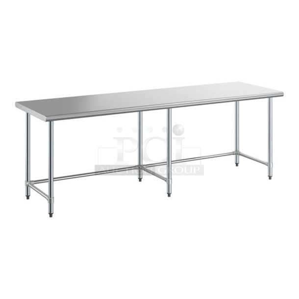 BRAND NEW SCRATCH & DENT! Steelton 30" x 96" 18-Gauge 430 Stainless Steel Open Base Work Table. Tables are fine, Boxes are damaged. 30x96x34 6x Your Bid - Image 1 of 1