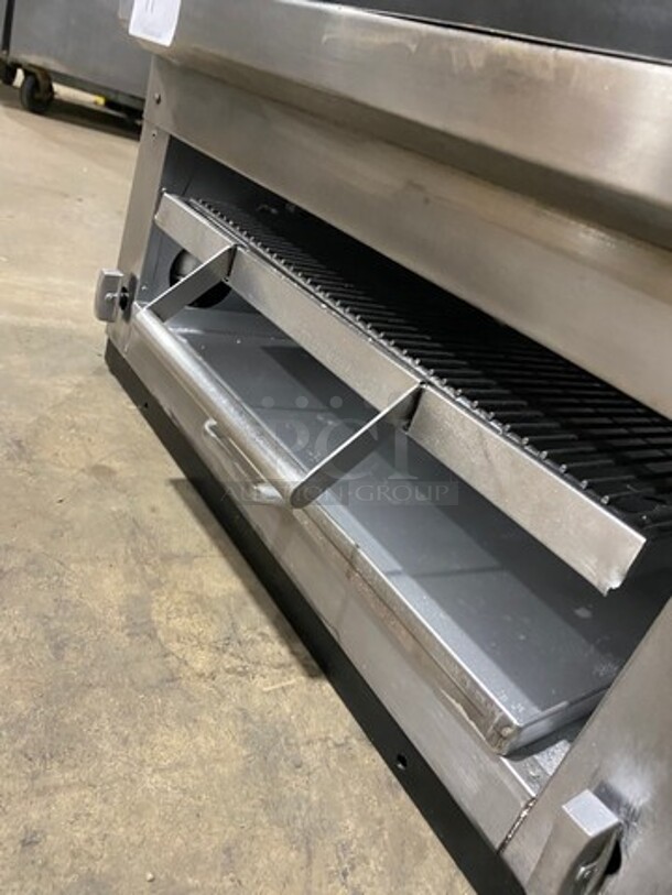 Commercial Countertop Natural Gas Powered Flat Top Griddle And Cheese Melter Combo! With Back And Side Splashes! All Stainless Steel! - Image 7 of 9