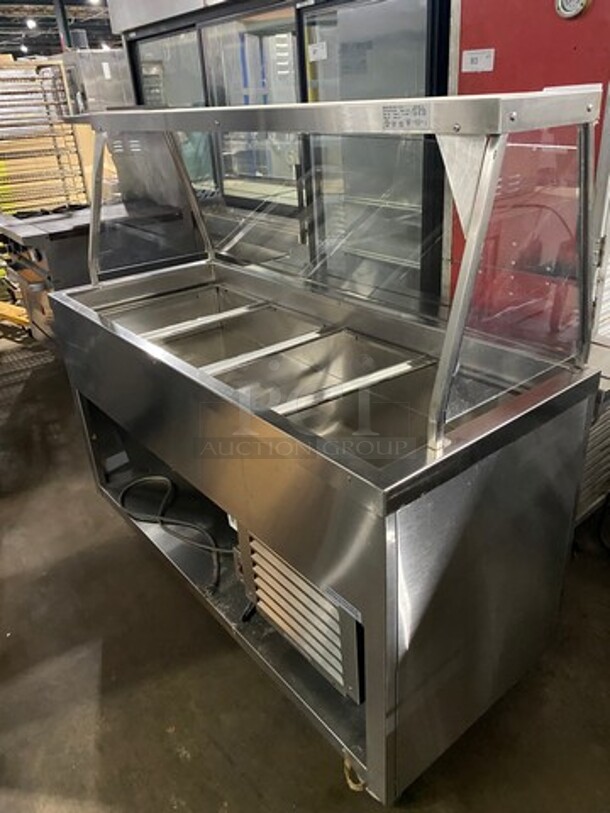 Duke Commercial Refrigerated Food Serving Station Counter/ Cold Pan! With Sneeze Guard! With Lowering Prep Line! All Stainless Steel! On Casters! MEASUREMENTS INCLUDE PREPLINE! WORKING WHEN REMOVED! - Image 3 of 11