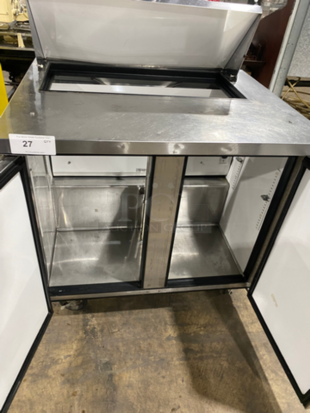 NICE! True Commercial Refrigerated Sandwich Prep Table! With 2 Door Storage Space Underneath! All Stainless Steel! On Casters! Model: TSSU3608 SN: 5143456 115V 60HZ 1 Phase - Image 5 of 9
