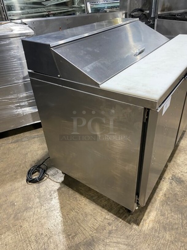 Beverage Air Commercial Refrigerated Sandwich Prep Table! With Commercial Cutting Board! With 2 Door Storage Space Underneath! All Stainless Steel! On Casters! Model: SPE4810 SN: 10704972 115V 1 Phase - Image 4 of 12