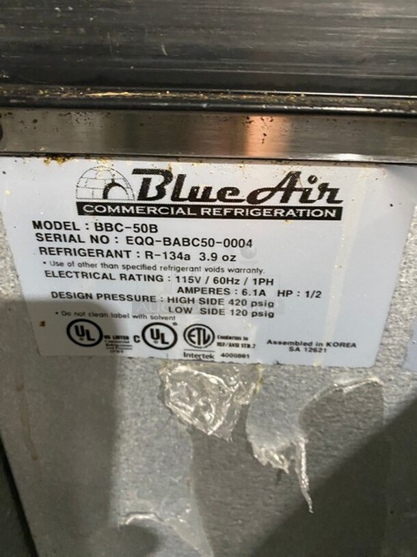 Blue Air Commercial 2 Door Beer Bottle Cooler! With Stainless Steel Top! MODEL BBC-5-B SN: EQQBABC500004 115V 1PH - Image 7 of 9