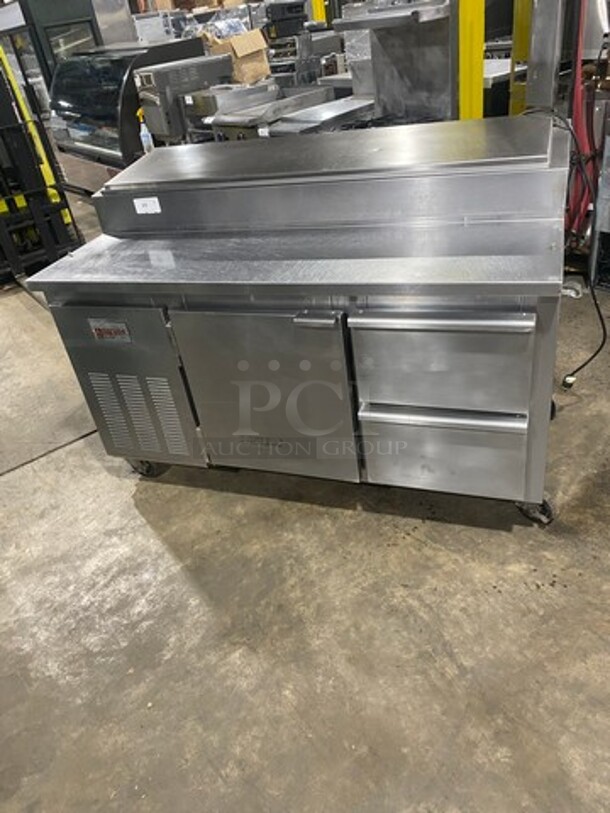 2010 Marsal Commercial Refrigerated Pizza Prep Table! With Single Door Storage Space! With 2 Drawers Underneath! All Stainless Steel! On Casters! Model: BM64 SN: 1319 115V 60Hz 1 Phase - Image 1 of 10