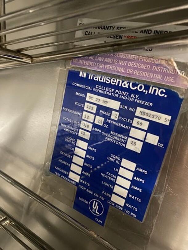 Traulsen Countertop/ Undercounter Single Door Cooler! With View Through Door! Model: UC27WT SN: M5015705M 115V 60HZ 1 Phase - Image 6 of 7