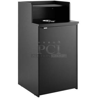 BRAND NEW SCRATCH & DENT! Lancaster Table & Seating 349TRASHB32 Waste 32 Gallon Black Receptacle Enclosure with Drop Hole and Tray Shelf. IN THE BOX. NO SIGNS OF DAMAGE OR DEFECT!!  24-5/8x23-1/8x47-5/8