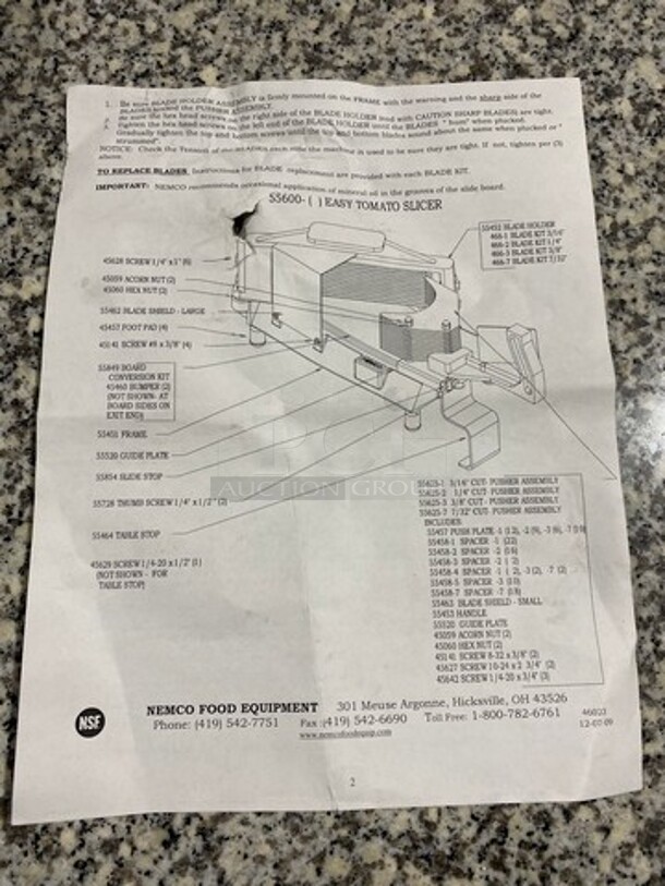 NEW! IN THE BOX! Nemco Commercial Countertop Tomato Slicer! With Commercial Cutting Board! On Small Legs! - Image 7 of 9