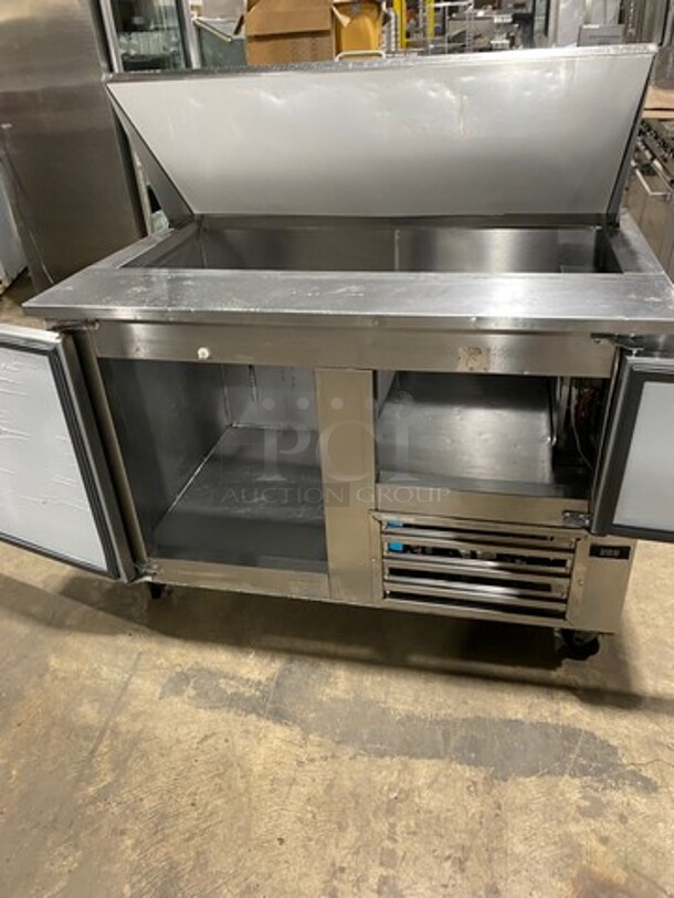 2013 Cool Tech Commercial Refrigerated Sandwich Prep Table! With 2 Door Storage Space Underneath! All Stainless Steel! On Casters! Model: CMPH48BM SN: 115734 120V - Image 5 of 8