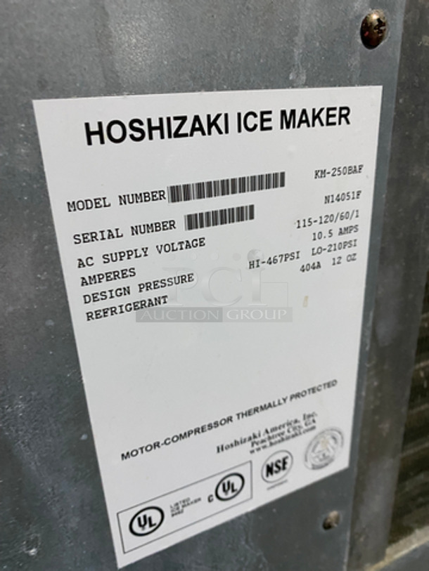 Hoshizaki Commercial Air-Cooled Ice Machine! On Legs! Model: KM-250BAF SN: N14051F 115/120V 60HZ 1 Phase - Image 6 of 8