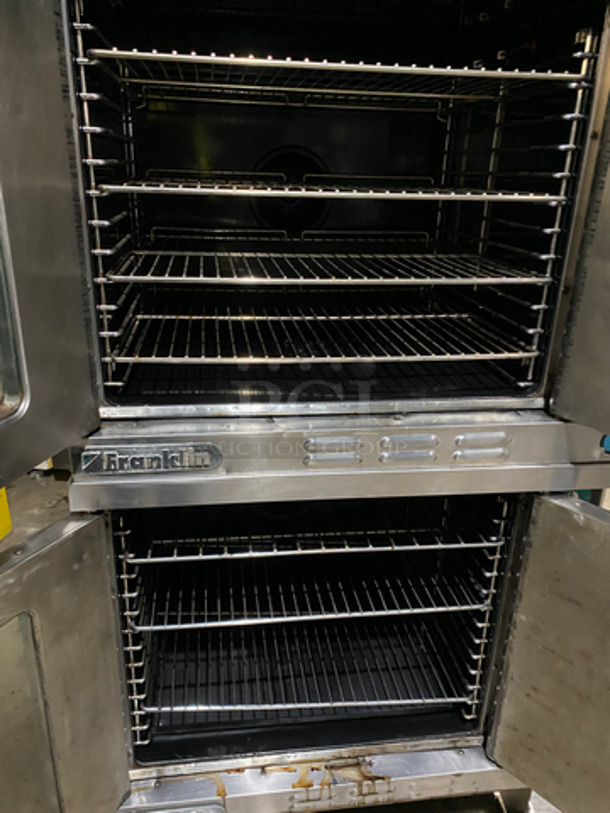 NICE! Franklin Commercial Double Deck Natural Gas Powered Convection Oven! With Metal Oven Racks! With 1 View Through Door & 1 Solid Door! All Stainless Steel! On Legs! 2x Your Bid! - Image 5 of 8
