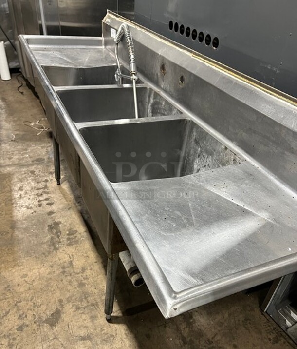 Aero Stainless Steel Commercial 3 Compartment Dish Washing Sink! With Dual Side Drain Board! With Faucet And Handles! - Image 6 of 8