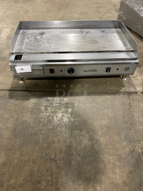 Eurodib Commercial Countertop Electric Powered Flat Griddle! With Back And Side Splashes! All Stainless Steel! On Small Legs! Model: SFE04910240 240V 60HZ