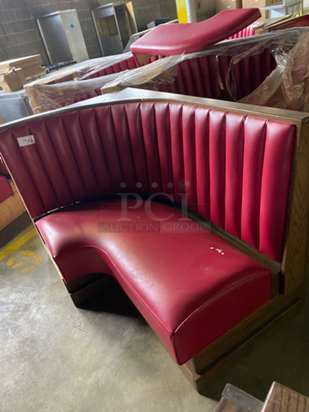 NEW! Single Sided Curved Red Cushioned Booth Seats! With Wooden Outline! Perfect For In The Corner Placement! 7x Your Bid! Can Be Connected With Any Booths Listed! - Image 7 of 7