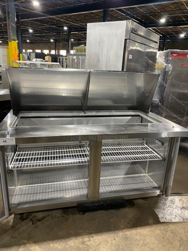 Universal Coolers Commercial Refrigerated Sandwich Prep Table! With 2 Door Storage Space Underneath! Poly Coated Racks! All Stainless Steel! On Casters! Model: SCLM260E 115V 60HZ 1 Phase - Image 5 of 9