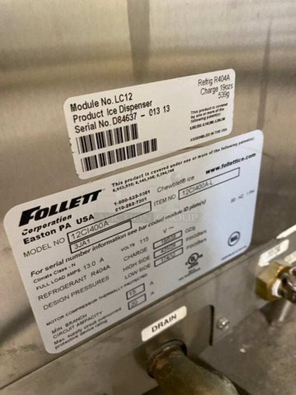 Follett Commercial Countertop Ice And Water Dispenser! All Stainless Steel! On Legs! Symphony Series Model: 12CI400A 115V 60HZ 1 Phase - Image 7 of 9