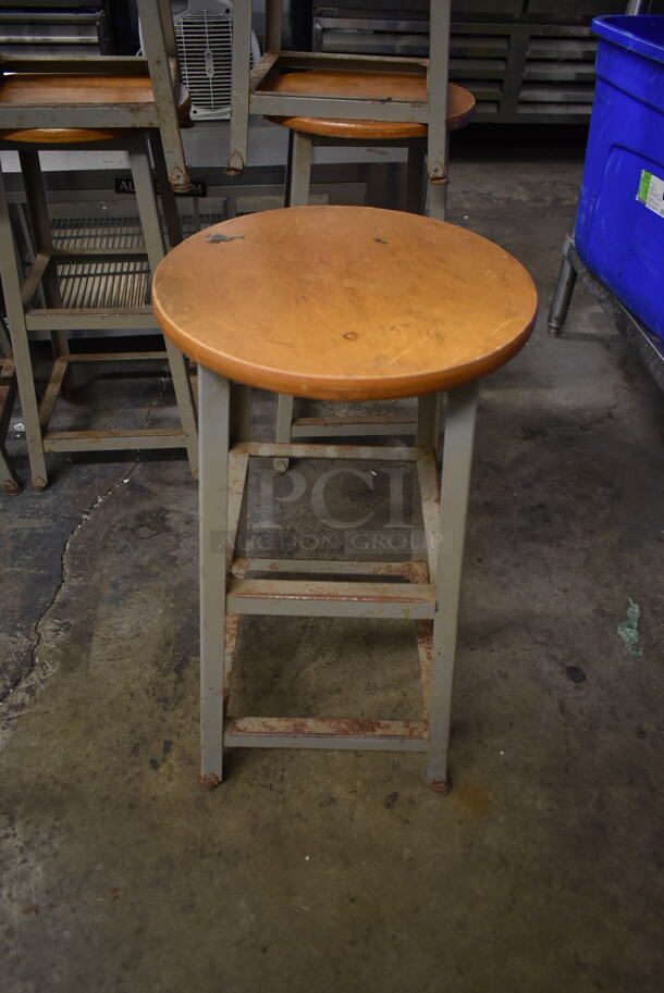 24 Metal Dining Height Stools w/ Wooden Seats. 24 Times Your Bid!