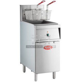 BRAND NEW SCRATCH AND DENT! 2022 Avantco 177EF40E Stainless Steel Commercial Floor Style Electric Powered Deep Fat Fryer w/ 2 Metal Fry Baskets. Stock Picture Used For Gallery Picture. 240 Volts, 3 Phase. Unit Has Only Been Used a Few Times! Tested and Working!