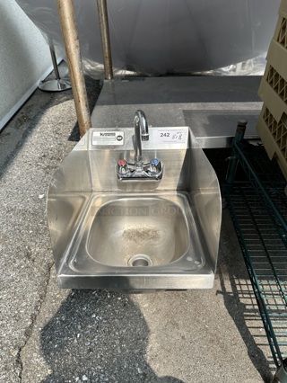 Krowne HS-30L Stainless Steel Commercial Single Bay Wall Mount Sink w/ Side Splash Guards, Faucet and Handles. 