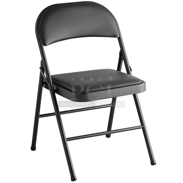 Box of 4 BRAND NEW SCRATCH AND DENT! Lancaster Table & Seating 384DGBKVIN Black Vinyl Folding Chair with Padded Seat
