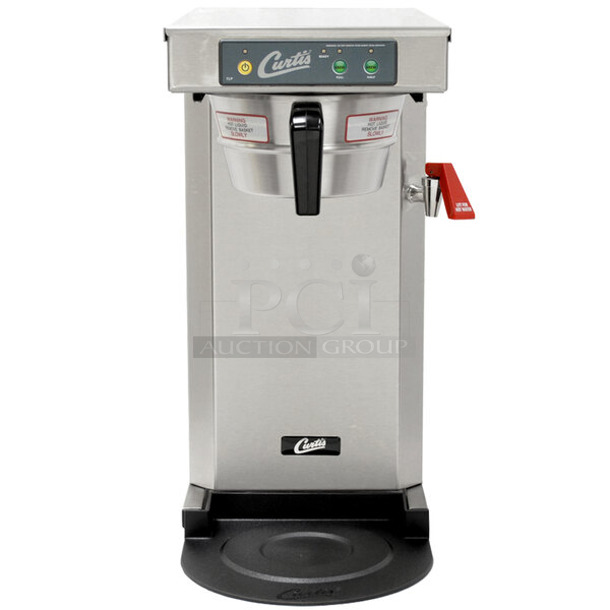 BRAND NEW SCRATCH AND DENT! Curtis TLP12A19 Stainless Steel Commercial Countertop Coffee Machine w/ Hot Water Dispenser and Metal Brew Basket. Does Not Have Drip Tray. 120 Volts, 1 Phase. 