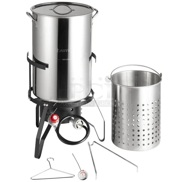 BRAND NEW SCRATCH AND DENT! Backyard Pro 554BP50SSKIT 50 Qt. Outdoor Seafood Boiler / Steamer Kit with Stainless Steel Pot - 110,000 BTU. Tested and Working! - Image 1 of 4