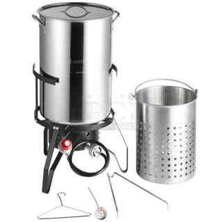 BRAND NEW SCRATCH AND DENT! Backyard Pro 554BP50SSKIT 50 Qt. Outdoor Seafood Boiler / Steamer Kit with Stainless Steel Pot - 110,000 BTU. Tested and Working!
