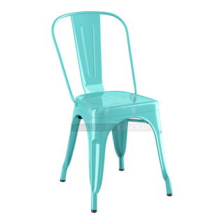 8 BRAND NEW SCRATCH AND DENT! Lancaster Table & Seating 164CMCAFESFMAlloy Series Aquamarine Outdoor Cafe Chair. 8 Times Your Bid!