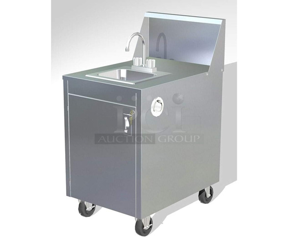 BRAND NEW! QualServ WMSC24MS Stainless Steel Portable Sink on Commercial Casters.  - Image 1 of 4