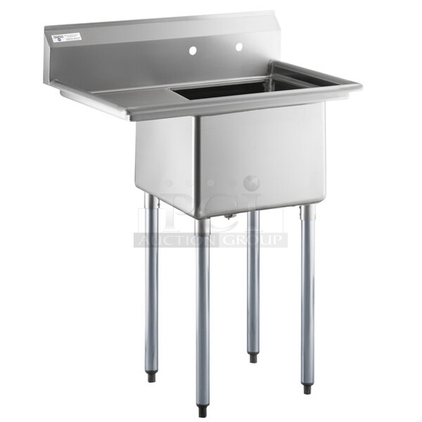 BRAND NEW SCRATCH AND DENT! Steelton 522CS11818L 38 3/4" 18-Gauge Stainless Steel One Compartment Commercial Sink with Left Drainboard - 18" x 18" x 12" Bowl. No Legs. - Image 1 of 6