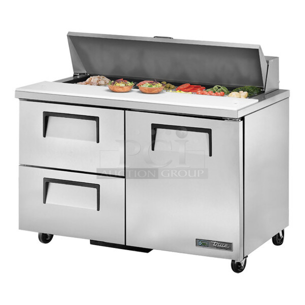 BRAND NEW! 2020 True TSSU-48-12D-2-HC  Stainless Steel Commercial Sandwich Salad Prep Table Bain Marie on Commercial Casters. 115 Volts, 1 Phase. Tested and Working! - Image 1 of 12